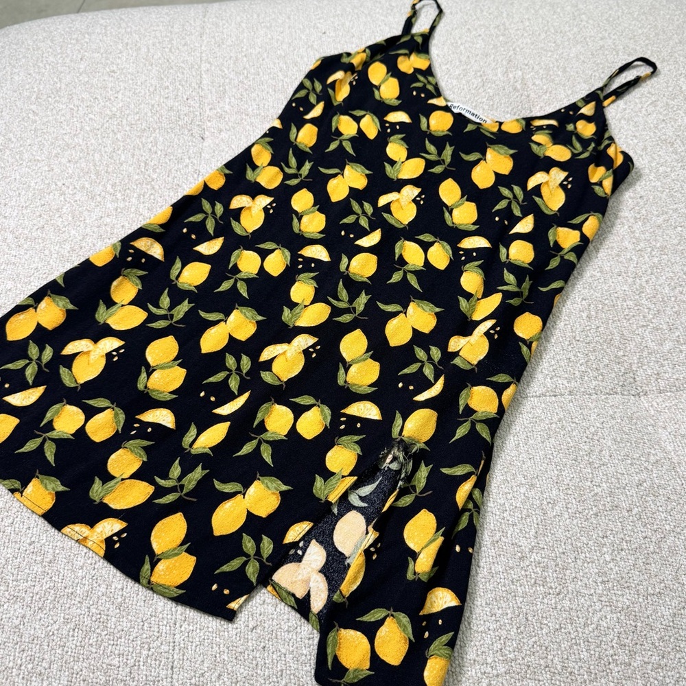 Reformation Lemon Print Mini Slip Dress Black- Size Small - Picture 3 of 6